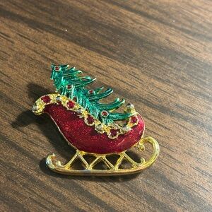 Vintage Festive Red and Green Sleigh Brooch